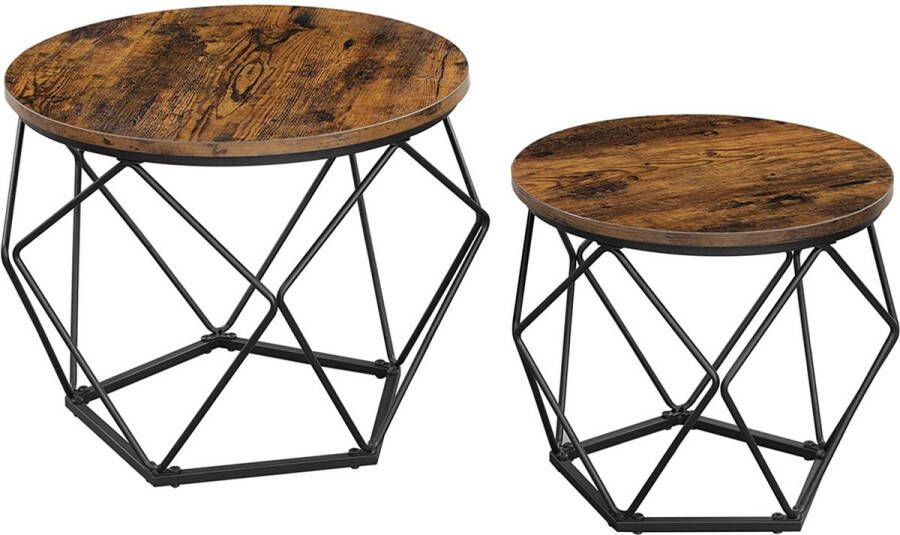 LAUWG Bijzettafel set van 2 salontafels banktafel met mandfunctie gedekte tafel geometrisch stalen frame voor woonkamer slaapkamer vintage bruin-zwart