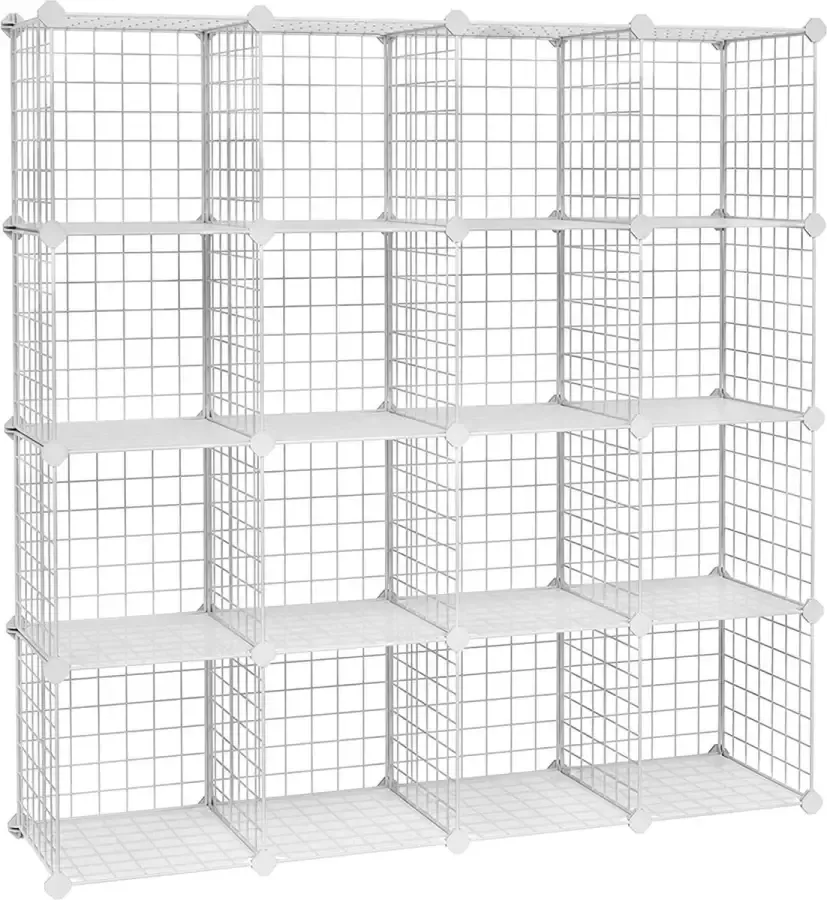LAUWG Insteekplank 16 kubusvormige metalen draadopbergsysteem doe-het-zelfkast en modulaire rasterplank met draadframe wit