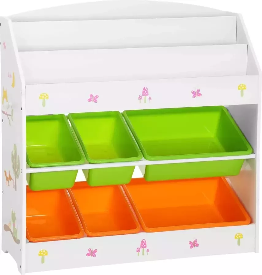 LAUWG Opbergkast voor kinderen 3-laags boekenkast en 6 uitneembare containers voor kinderkamer kleuterschool meerkleurig wit Groot