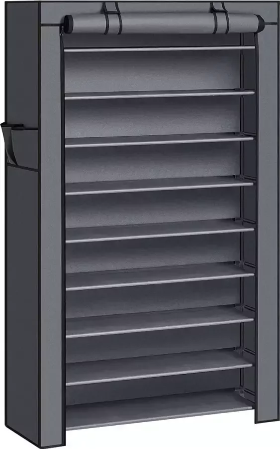 LAUWG Schoenenrek met 10 niveaus met stofdichte bekleding schoenenkast schoenenopberger schoenenorganizer voor maximaal 40 paar schoenen voor woonkamer hal 88 x 28 x 160 cm grijs