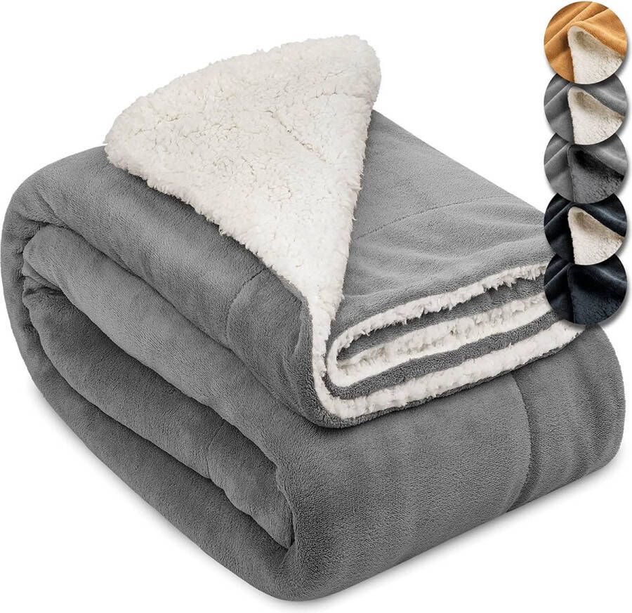 LAUWG Sherpa Deken Plaid 150x200cm Alina XXL Sofa Deken Lichtgrijs Wit Dik Winter Deken Fluffy Plaid Bank Deken Fleece Plaid Warm Deken met Schapenvacht Uitstraling