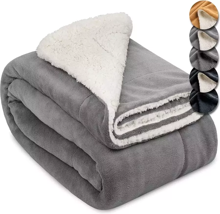 LAUWG Sherpa Deken Plaid 150x200cm Alina XXL Sofa Deken Lichtgrijs Wit Dik Winter Deken Fluffy Plaid Bank Deken Fleece Plaid Warm Deken met Schapenvacht Uitstraling