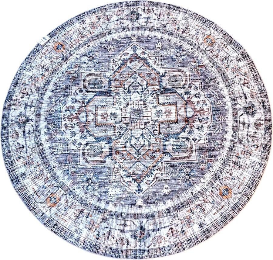 Lavandoux Vloerkleed Tapijt Vintage Berrechid Grijs Blauw Rond Ø160 cm - Foto 1