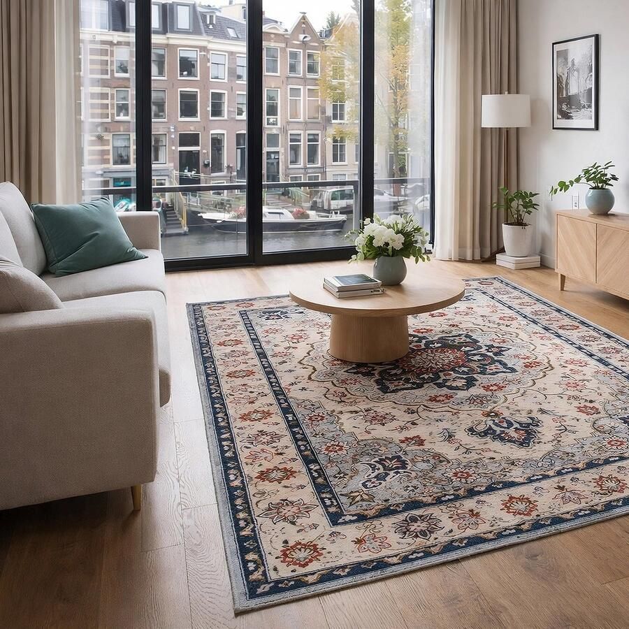 Lavandoux Vloerkleed Tapijt Vintage Marrakesh Blauw rood beige 160x230 cm