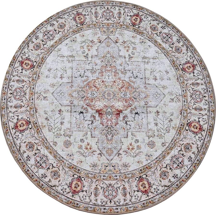 Lavandoux Vloerkleed Tapijt Vintage Tabriz Beige Rond Ø160 cm