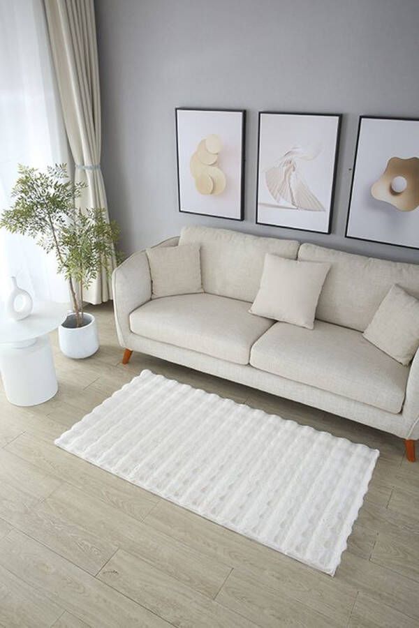 Lavella Fluffy Tapijt Golven 80x150 cm Creme Nieuw Ontwerp EXTRA Zacht Vloerkleed Tapijten Woonkamer Slaapkamer Kerstcadeau