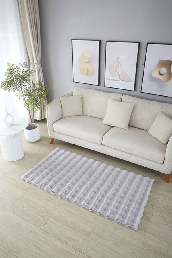Lavella Fluffy Tapijt Golven 80x150 cm Lichtgrijs Nieuw Ontwerp EXTRA Zacht Vloerkleed Tapijten Woonkamer Slaapkamer Kerstcadeau