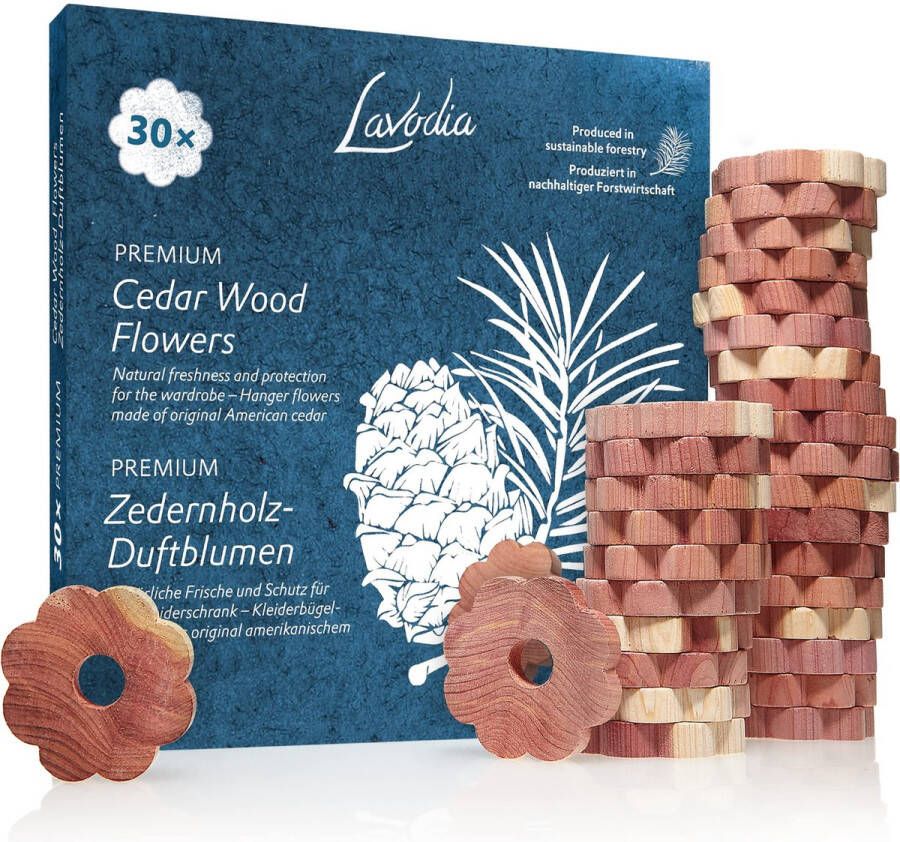 LAVODIA Cederringen: 30 premium cederbloemen tegen motten Decoratieve natuurlijke mottenbescherming in de kleerkast Natuurlijke mottenval tegen motten 30 cederringen by