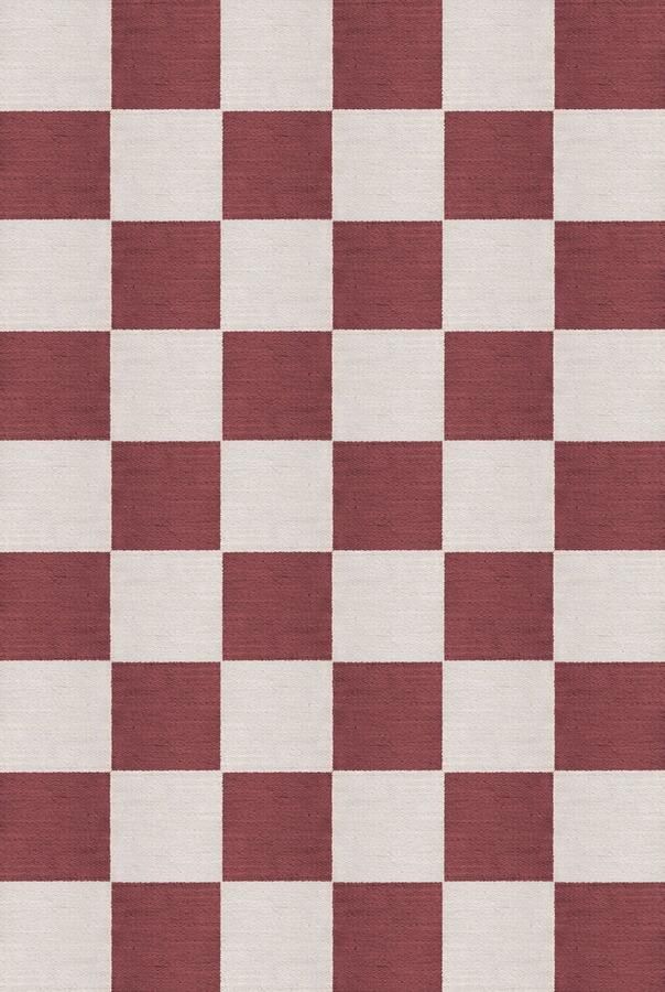 Layered Chess Flatweave Burgundy Vloerkleed 180 x 270 cm Red White Rectangular Wool Dining room Living room Bedroom Geometric Retro Modern