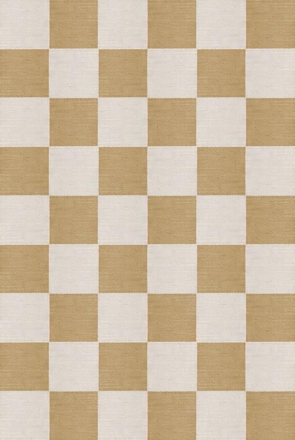 Layered Chess Flatweave Harvest Yellow Vloerkleed 140 x 200 cm Yellow Ivory Rectangular Wool Dining room Living room Bedroom Geometric Retro Modern