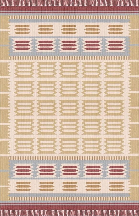 Layered Rollakan Hilma Meadow Vloerkleed 180 x 270 cm Beige Rectangular Wool Dining Room Living Room Bedroom Ethnic Geometric Modern Bohemian