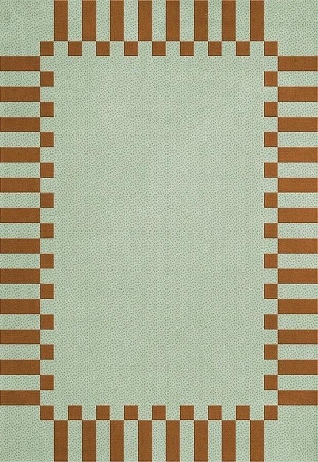 Layered Teklan Frame Pistachio Camel Vloerkleed 300 x 400 cm Green Brown Rectangular Wool Dining room Living room Bedroom Geometric Modern