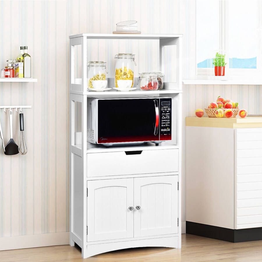 LBB Magnetronkast Keukenkast Keukenrek Staand Magnetron Rek 60x32 5x112 cm Keuken Organizers Dubbele Draagplank Keuken Organizer Keukenkast voor Magnetron Aanrecht Organiser