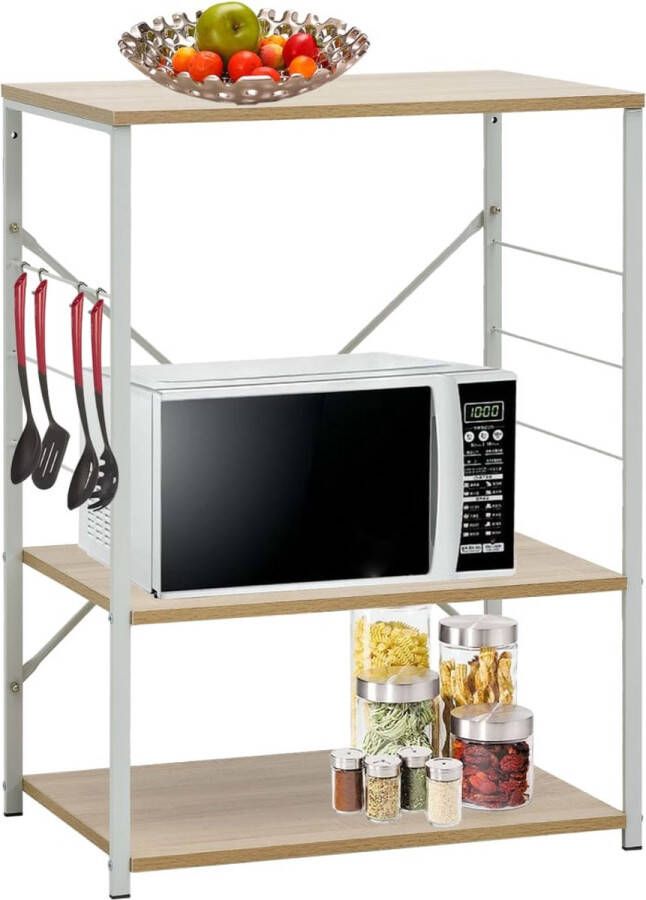 GranMaison Magnetronkast Keukenkast Keukenrek Staand Magnetron Rek 60x39 6x79 5 cm Keuken Organizers Dubbele Draagplank Keuken Organizer Keukenkast voor Magnetron Aanrecht Organiser