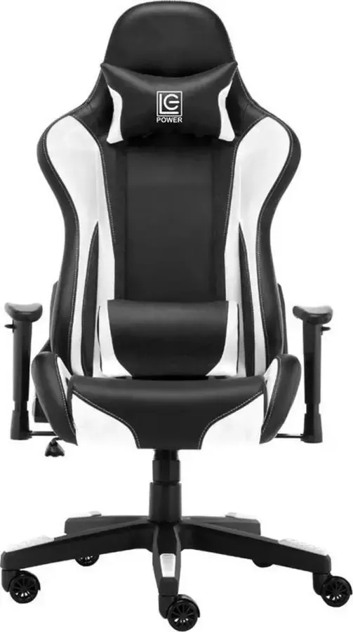 LC-Power Milo Elite Game stoel Bureaustoel Gaming Stoel Verstelbare Armleuningen Stoel met Hoofdkussen Zwart met Wit