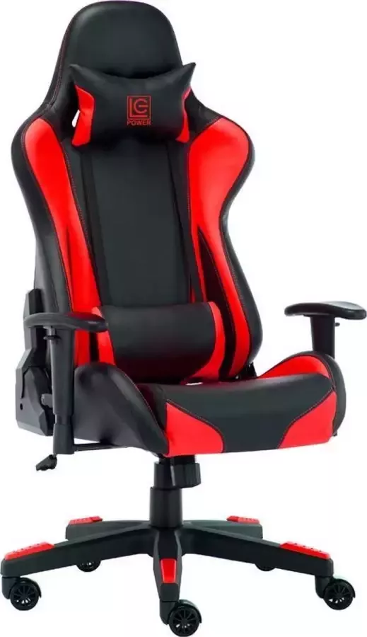 LC-Power Milo x LC-Power Elite Game stoel Bureaustoel Gaming Stoel Verstelbare Armleuningen Stoel met Hoofdkussen Gaming stoel Zwart met Rood