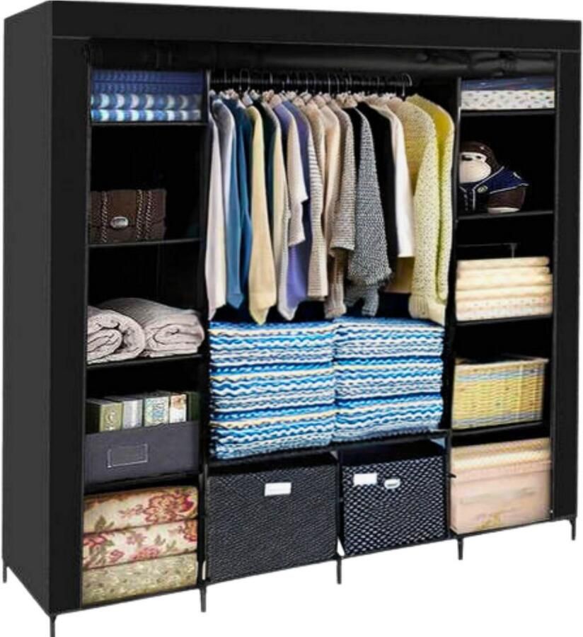 LC unity Opvouwbare Kledingkast XXL – 170x170x42 cm – Zwart – Incl. 2 Opbergboxen – Garderobekast Opbergkast – Voor Slaapkamer & Camping