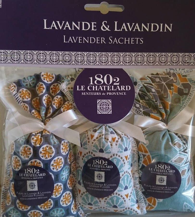 Le Chatelard 1802 Geurzakjes met Lavendel en Lavandin Bleu azur (3 x 18 gram) Geurzakje voor kledingkast