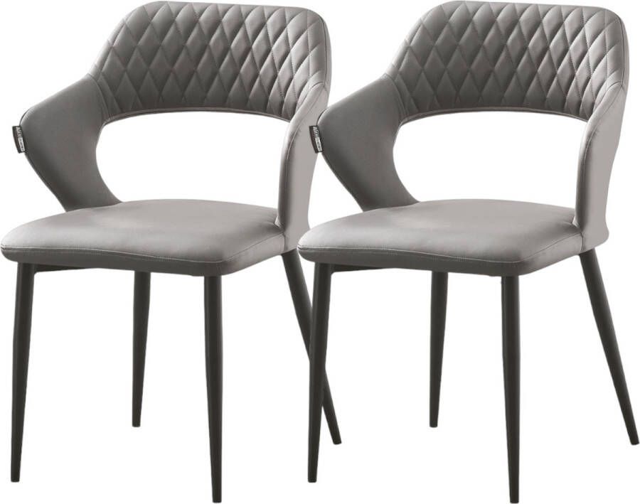 LE ROI DU MEUBLE A&Z FANCY Stoel Eetkamerstoelen Set van 2 grijs stoelen 46*46*63 cm Armleuning waterafstotend Kunstleer Grijs