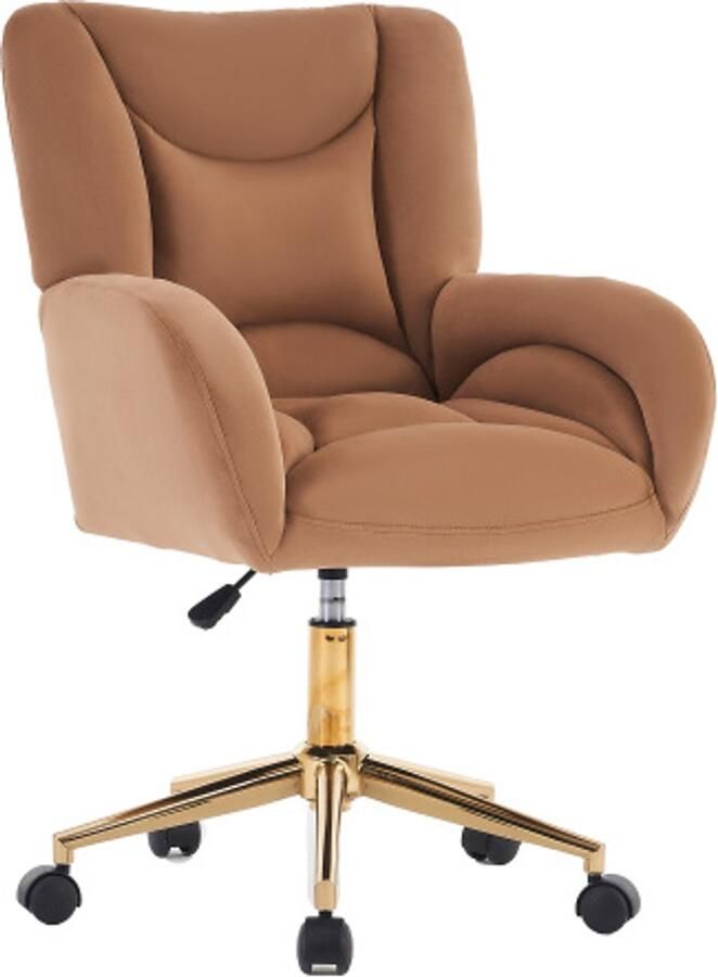 Learnlogic 005 volledig montageerbare fluweel stof bureaustoel met hoogteverstellbare draaimechanisme gouden poten bruin
