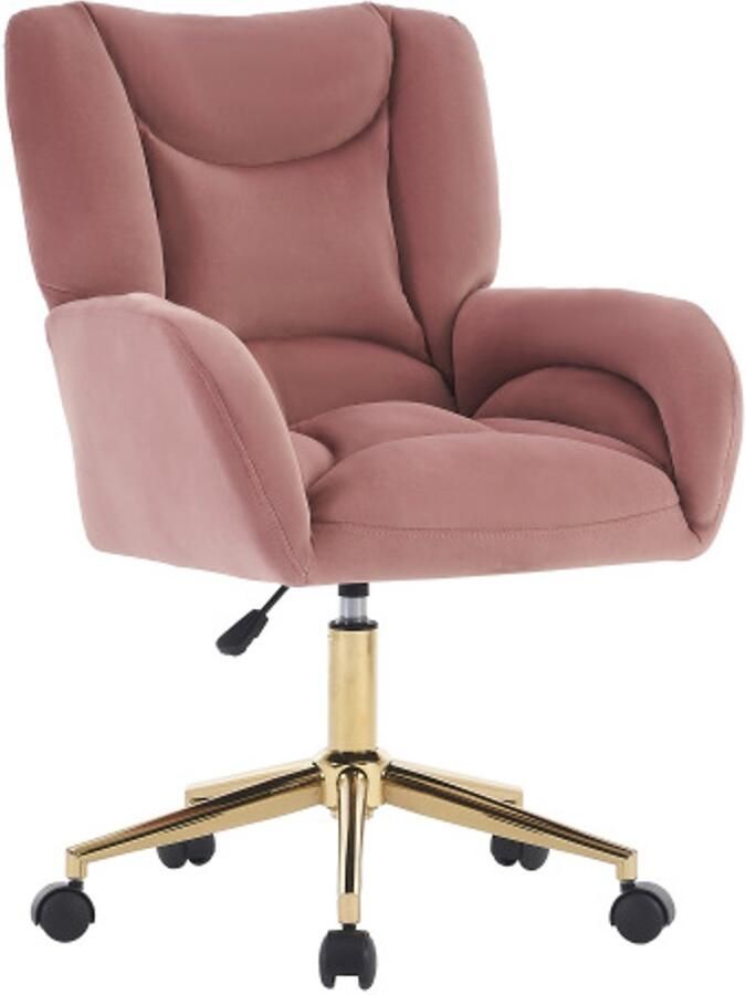 Learnlogic 005 volledig montageerbare fluweel stof bureaustoel met hoogteverstellbare draaimechanisme gouden poten roze