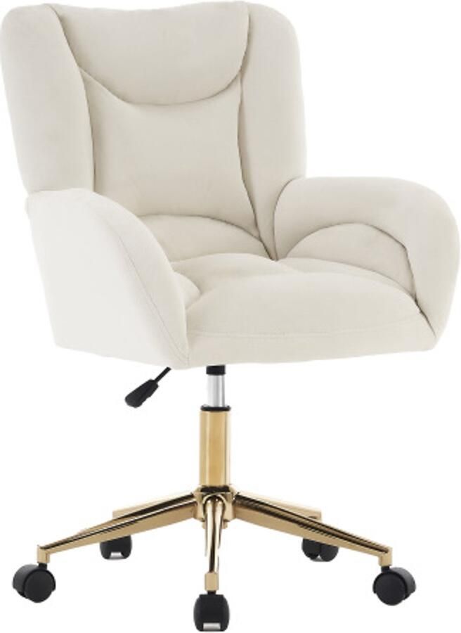 Learnlogic 005 volledig montageerbare fluweel stof bureaustoel met hoogteverstellbare draaimechanisme gouden poten ivoor
