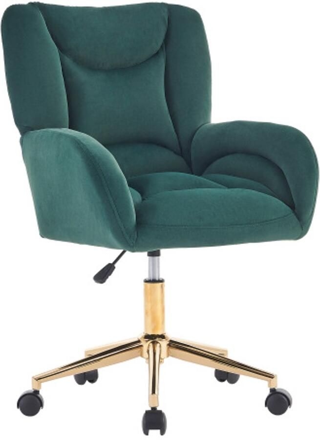 Learnlogic 005 volledig montageerbare fluweel stof bureaustoel met hoogteverstellbare draaimechanisme gouden poten groen