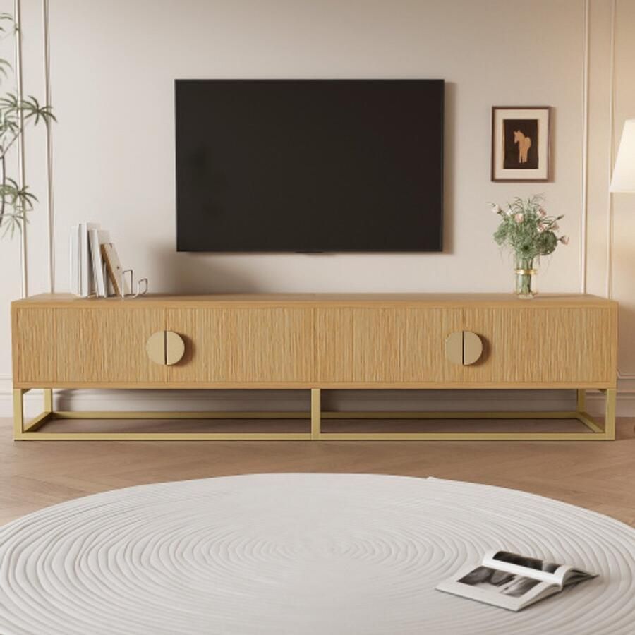 Learnlogic 180 cm tv-kast met houten graanmoderne eetkamer kast 4 deuren halfronde handgrepen