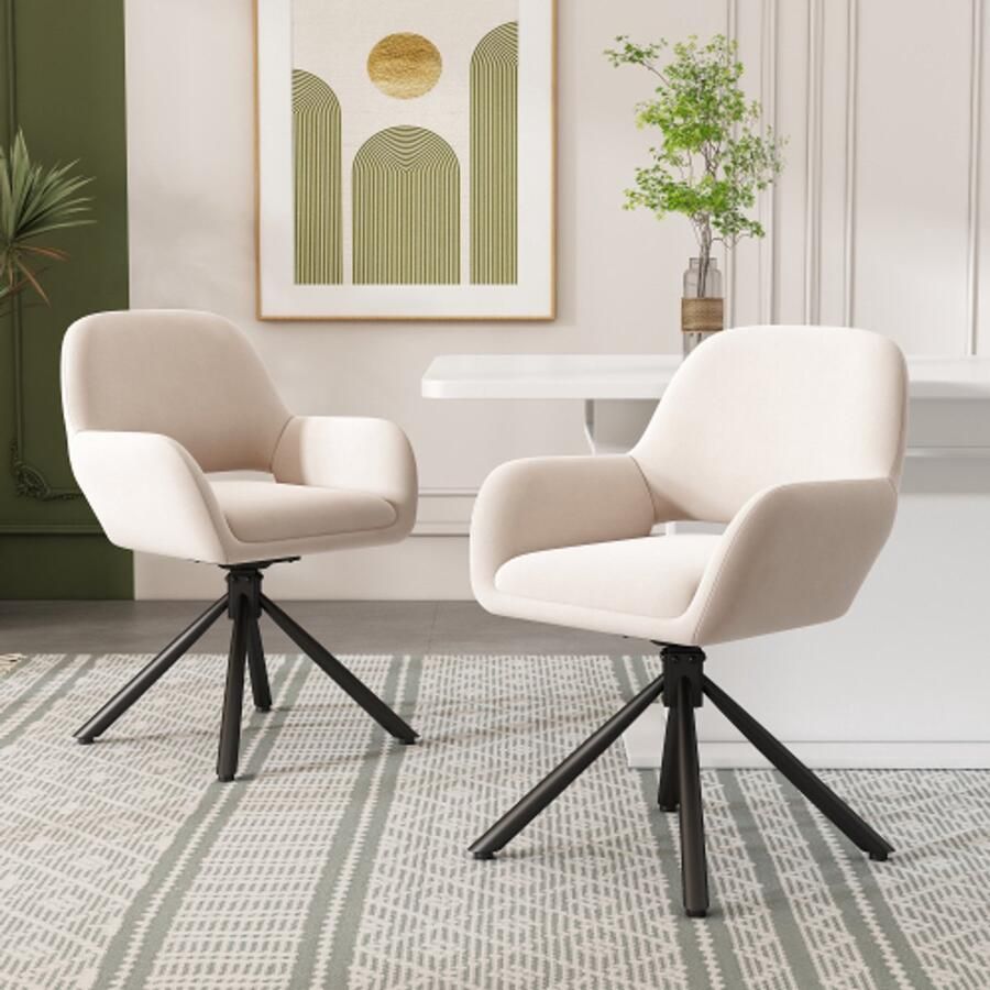 Learnlogic . Draaibaar Sherpa-stof 2-stuk set met handgrepen modern en eenvoudig eetkamerstoel beige