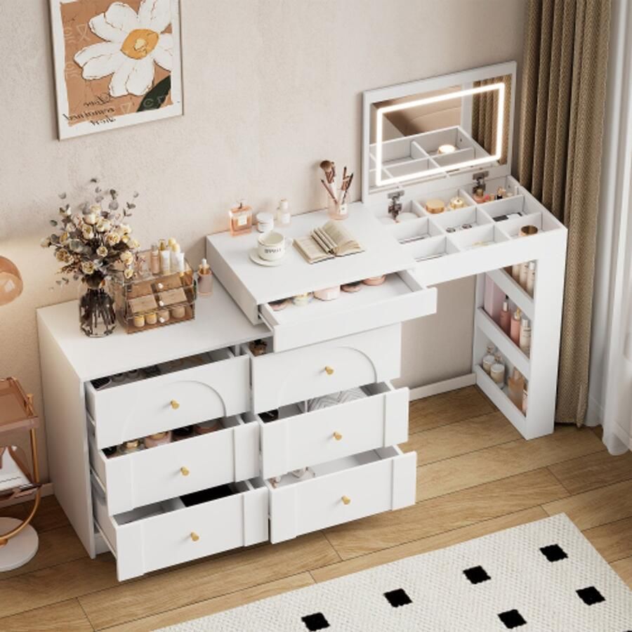 Learnlogic Draaibare kaptafel met ledverlichting van kaptafel kantoortafel wit 105×40×80 cm