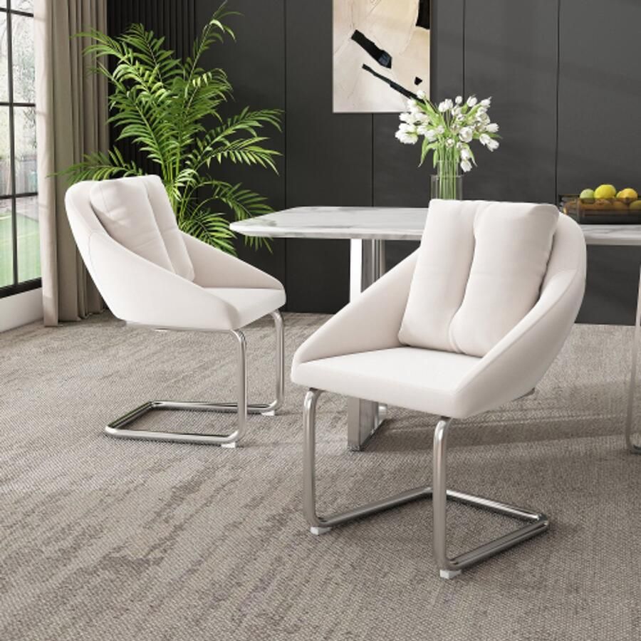 Learnlogic . Fluweel eetkamerstoel 2-stuk set met kussens luxueuze draaistoel voor woon- en slaapkamer ontspannende draaistoel gewelfde ondersteunende voeten beige