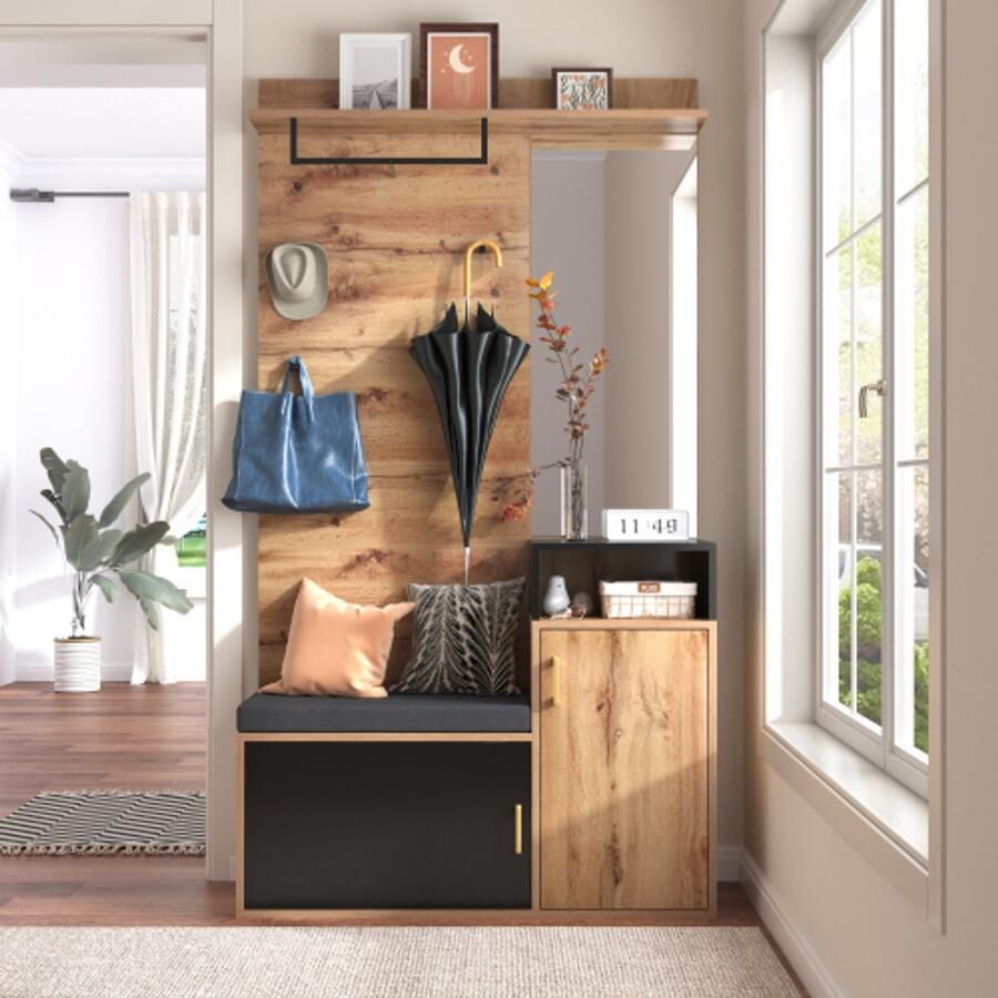 Learnlogic Glakroomset met 4 kledinghaken spiegels schoenenkast muurgarderobe bovenste opbergvak bloemparadijsbank. (Geen uit één stuk vereist het boren en ponsen van gaten in de muur)