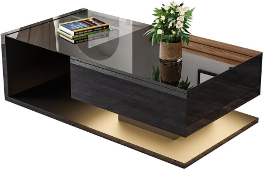 Learnlogic . Glazen salontafel met LED-effect hoogglans zwart bijpassende bijzettafels