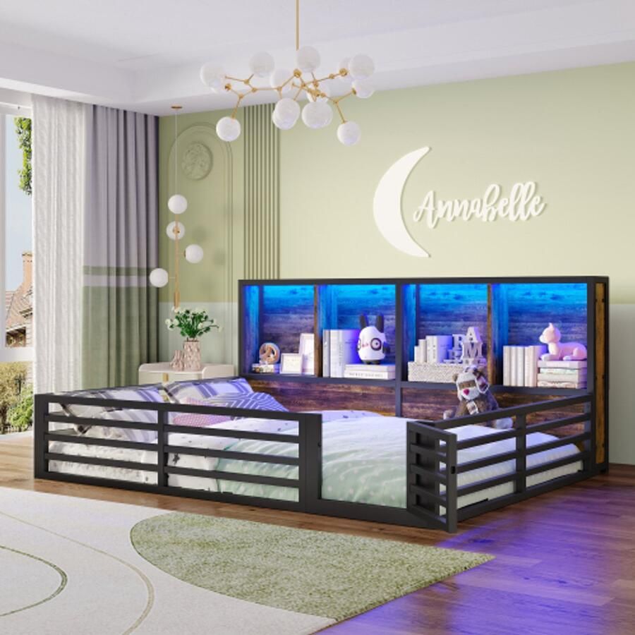 Learnlogic hekbed 140x200 cm dagbed platform bedzijde met opbergruimte bed met latmatras (zonder matras) brüsting metalen frame zwart