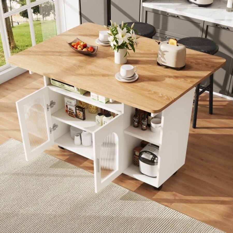 Learnlogic Keukeneiland modern keukeneiland keukenkast uitneembare serveerwagen buffetkast eetkamerwagen met houtnerf buffetkast multifunctionele eettafel met opbergruimte