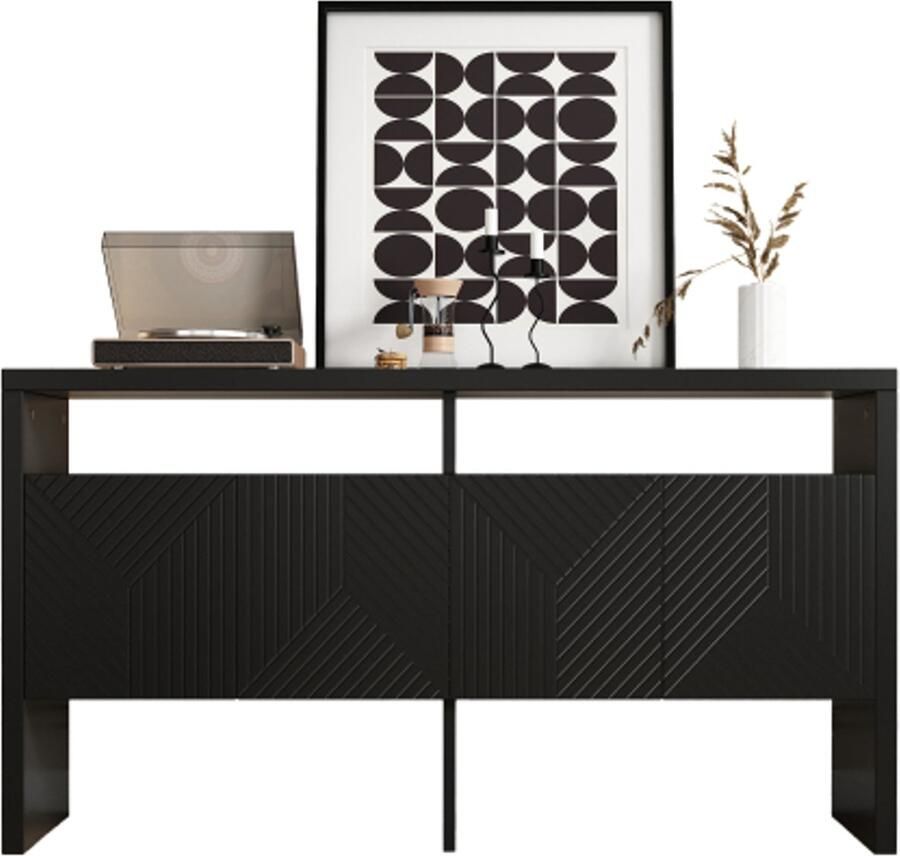 Learnlogic Ladekast dressoir gang met 2 open compartimenten en 4 deuren zwarte afmetingen: 140 x 75 x 35 cm (w x h x d)