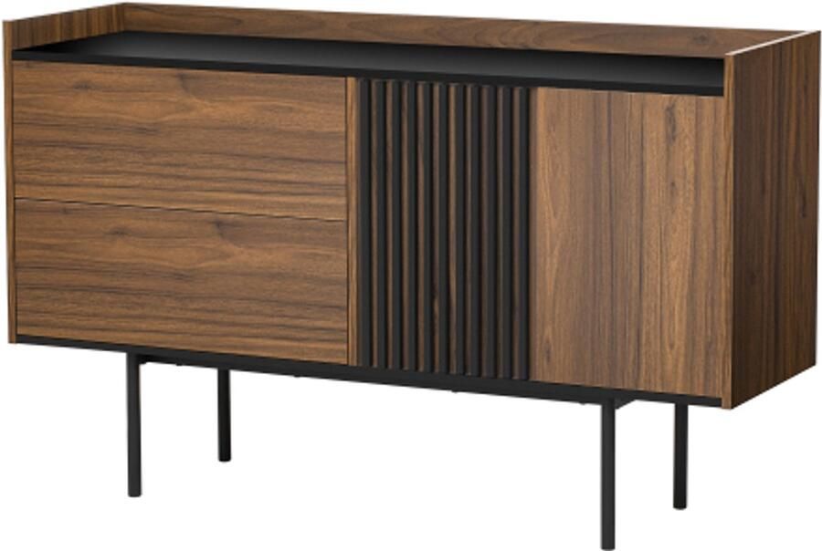 GOTAGEE Dressoir met 2 lades en verstelbare plank voor woonkamer en eetkamer (walnoot+zwart)