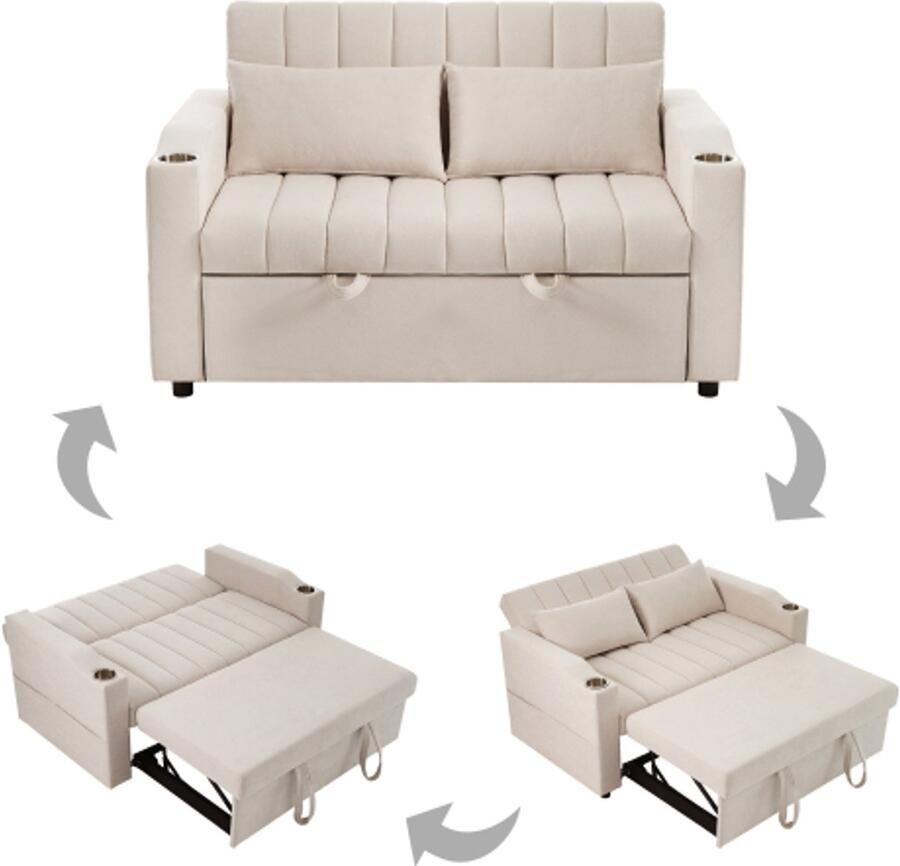 Learnlogic modern multifunctioneel sofa slaapsofa slaapbank met slaapfunctie dubbelsofa met verstelbare rugleuning met drankhouder en kussens geschikt voor woonkamer slaapkamer appartement enz
