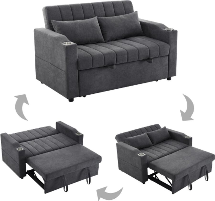 Learnlogic modern multifunctioneel sofa slaapsofa slaapbank met slaapfunctie dubbelsofa met verstelbare rugleuning met drankhouder en kussens geschikt voor woonkamer slaapkamer appartement enz
