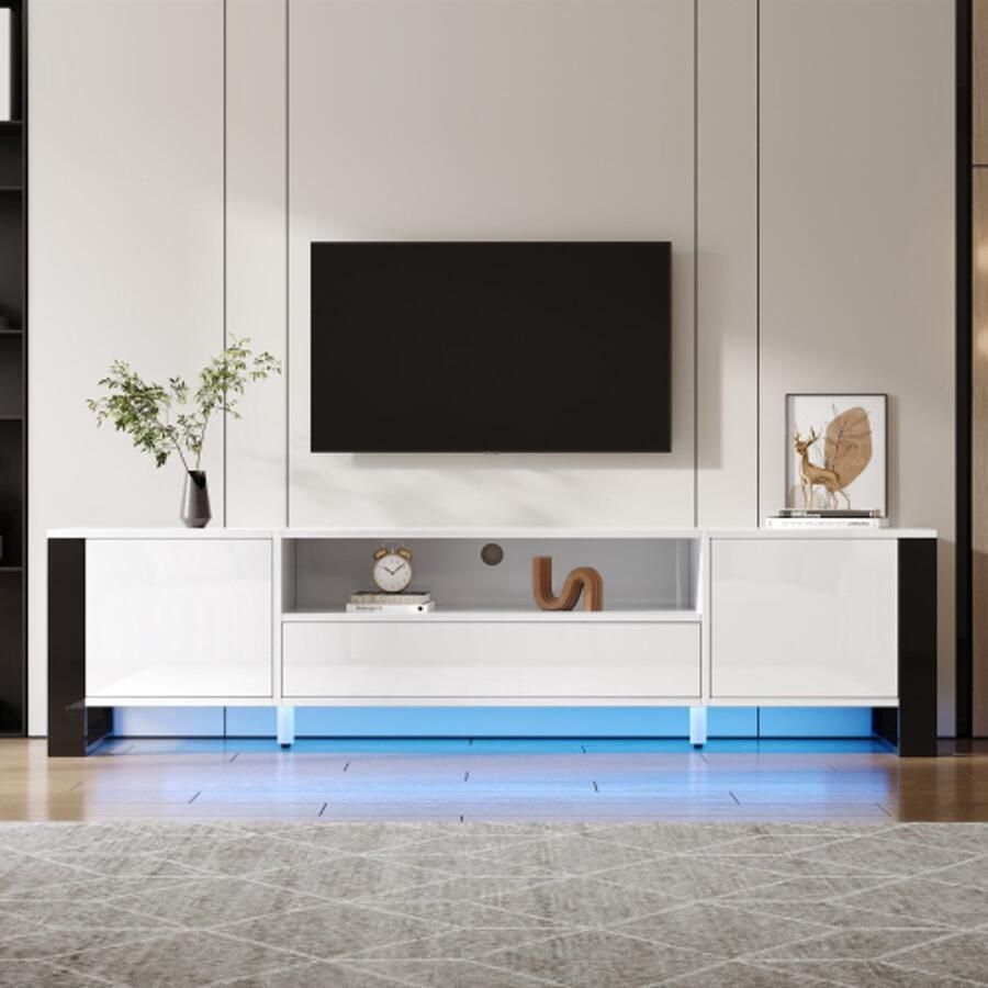 Learnlogic Moderne hoogglans tv-kast in wit met LED-verlichting en opslagruimte 178 cm voor maximaal 70-inch