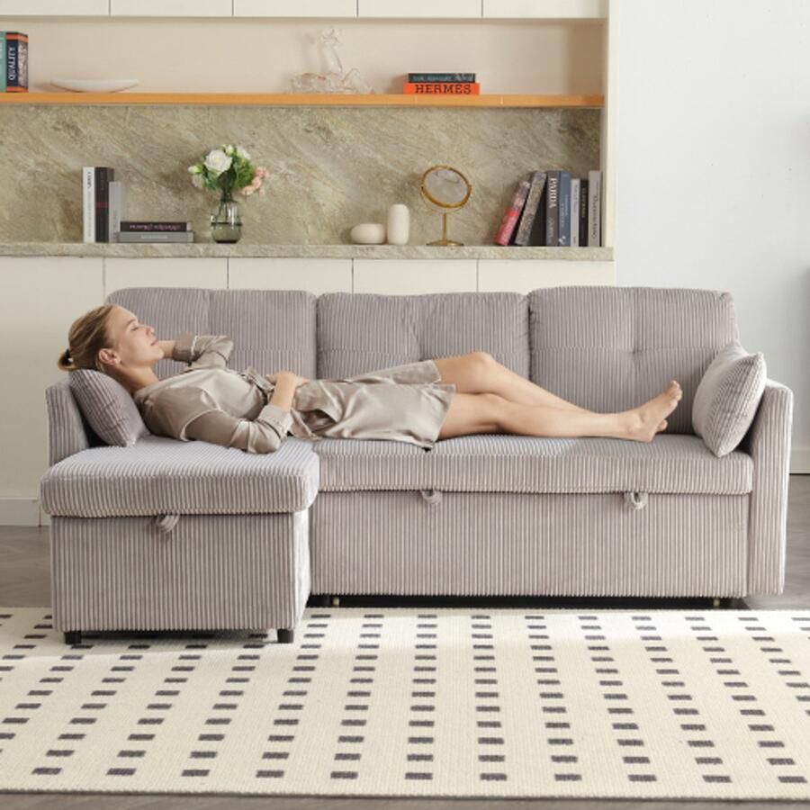 Learnlogic multifunctioneel sofa bed met opbergruimte en uittrekbaar bed wisselbare chaise longue sofa bed modulair L-vormige sofa modulair hoeksofa voor woonkamers