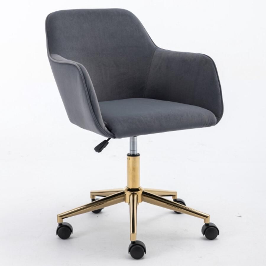Learnlogic nieuw hoogteverstellbare bureaustoel van fluweel met gouden poten grijs