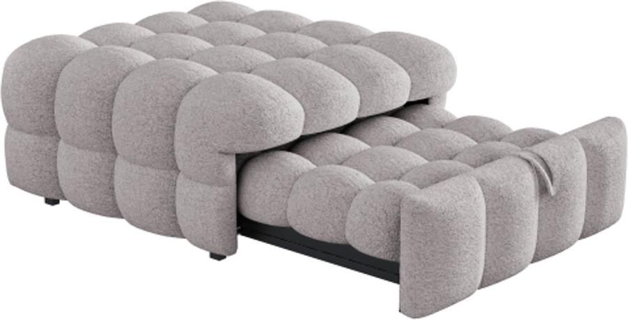 Learnlogic polsterbed 2-in-1 voetbank uitrekbaar slaapsofa eenpersoonsbed puffy-bed teddy stof grijs