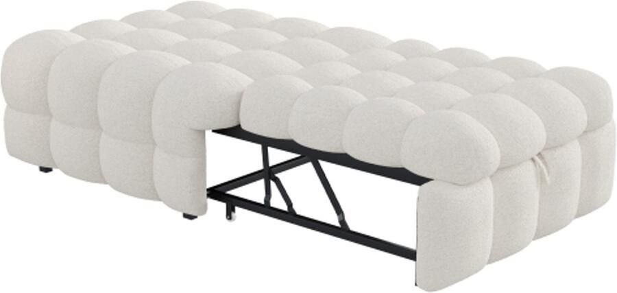 Learnlogic polsterbed 2-in-1 voetbank uitrekbaar slaapsofa eenpersoonsbed puffy-bed teddy stof beige