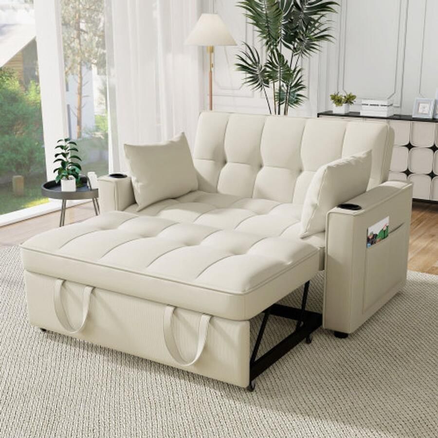 Learnlogic vouwbaar slaapsofa multifunctioneel sofa met slaapfunctie slaapsofa met drankhouder en kussens geschikt voor woonkamer slaapkamer homecinema appartement
