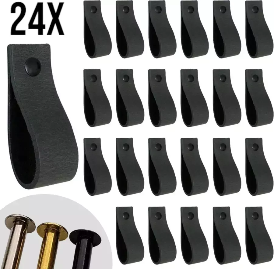 Leather Goodz Leren lusjes Antraciet grijs 24 stuks incl. 3 kleuren schroefjes (leren handgrepen leren handgreepjes leren greepjes)