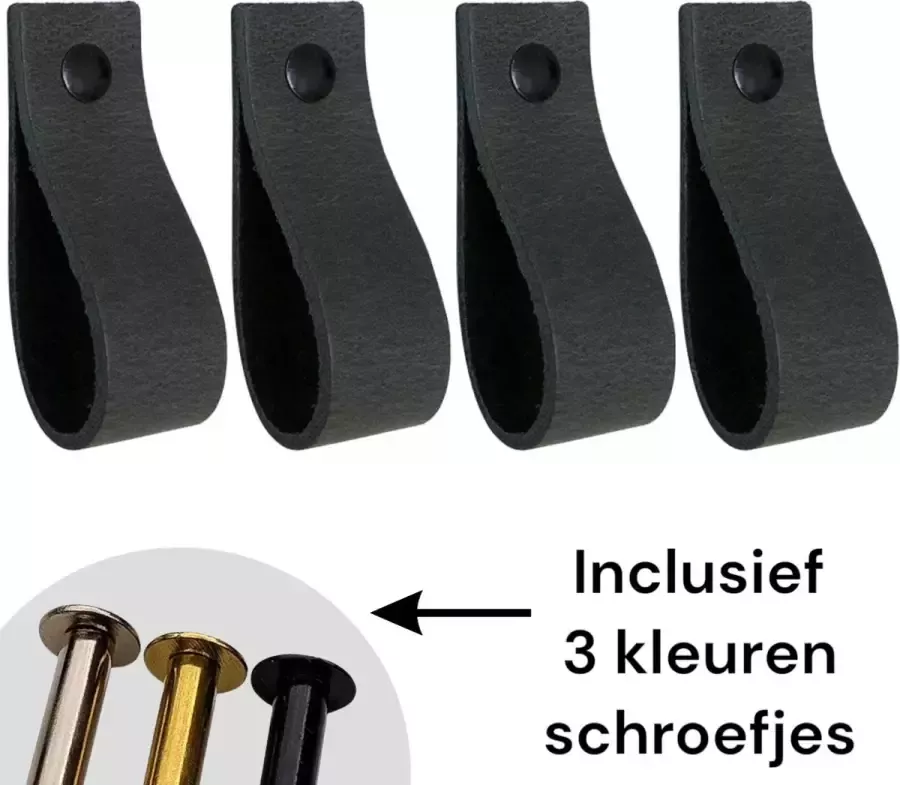 Leather Goodz Leren lusjes Antraciet grijs 4 stuks incl. 3 kleuren schroefjes (leren handgrepen leren handgreepjes leren greepjes)