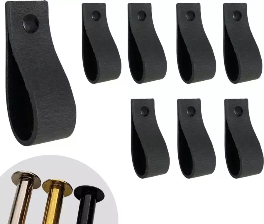 Leather Goodz Leren lusjes Antraciet Grijs 8 stuks incl. 3 kleuren schroefjes (leren handgrepen leren handgreepjes leren greepjes)