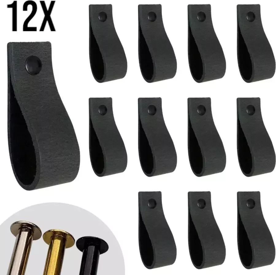 Leather Goodz Leren lusjes AntracietGrijs 12 stuks incl. 3 kleuren schroefjes (leren handgrepen leren handgreepjes leren greepjes)