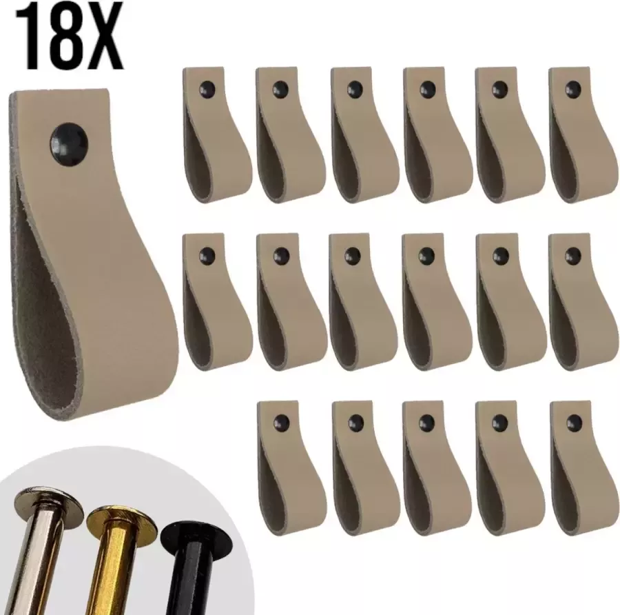 Leather Goodz Leren lusjes Taupe 18 stuks incl. 3 kleuren schroefjes (leren handgrepen leren handgreepjes leren greepjes)